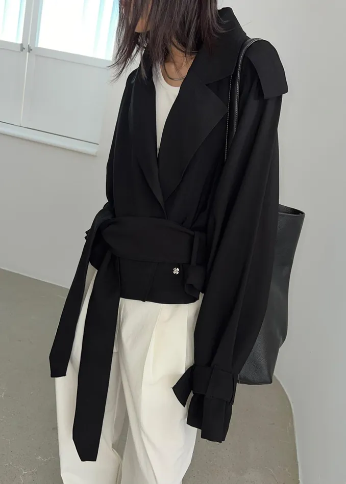 Women Outerwear The Frankie Shop Faven Cropped Trench 8211 Black