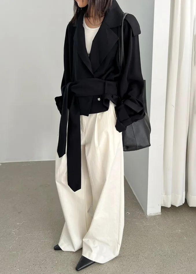 Women Outerwear The Frankie Shop Faven Cropped Trench 8211 Black
