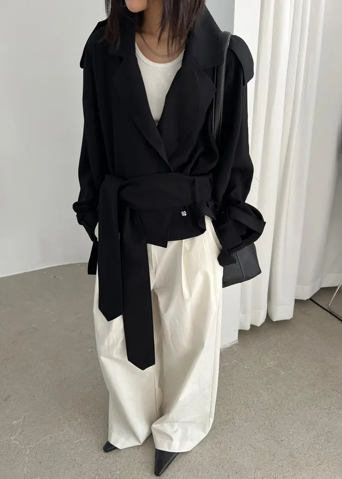 Women Outerwear The Frankie Shop Faven Cropped Trench 8211 Black