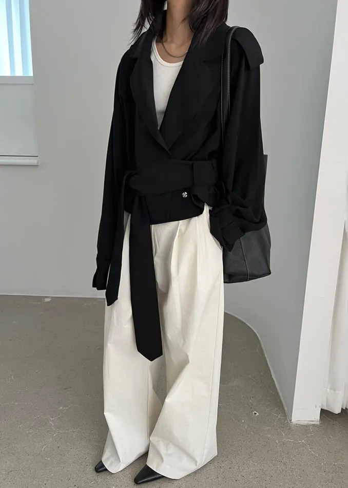 Women Outerwear The Frankie Shop Faven Cropped Trench 8211 Black