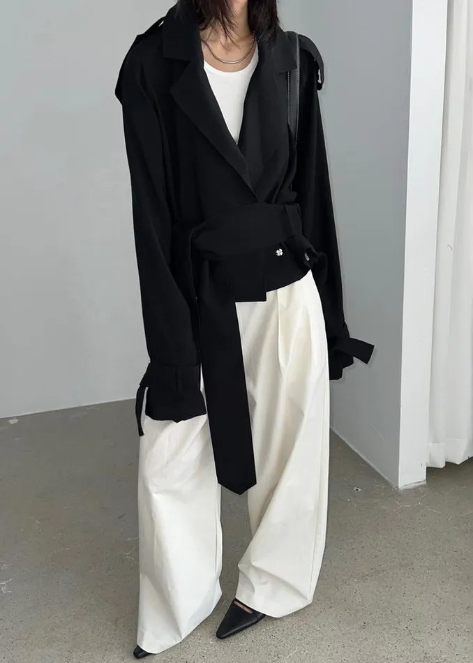 Women Outerwear The Frankie Shop Faven Cropped Trench 8211 Black