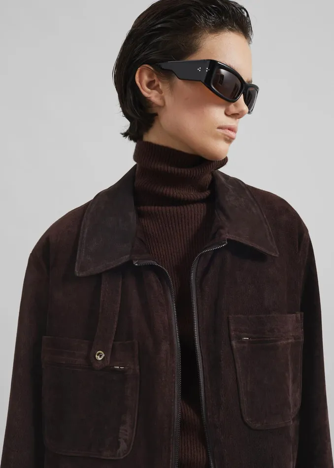 Women Outerwear The Frankie Shop Haillot Suede Long Jacket 8211 Brown