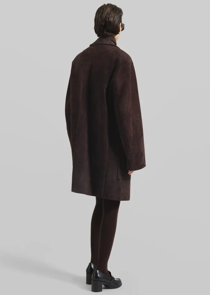 Women Outerwear The Frankie Shop Haillot Suede Long Jacket 8211 Brown