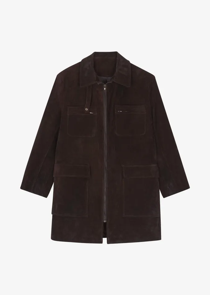 Women Outerwear The Frankie Shop Haillot Suede Long Jacket 8211 Brown