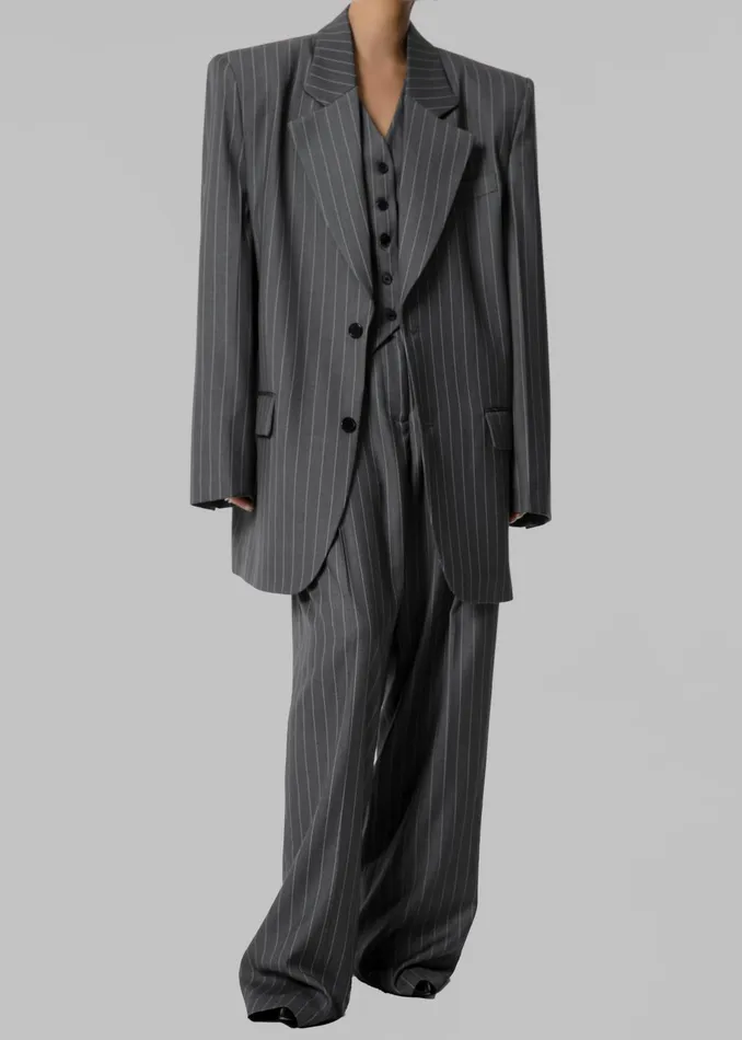 Women Outerwear The Frankie Shop Holland Padded Shoulder Blazer 8211 CharcoalWhite Pinstripe