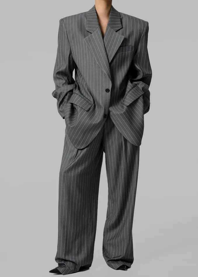 Women Outerwear The Frankie Shop Holland Padded Shoulder Blazer 8211 CharcoalWhite Pinstripe