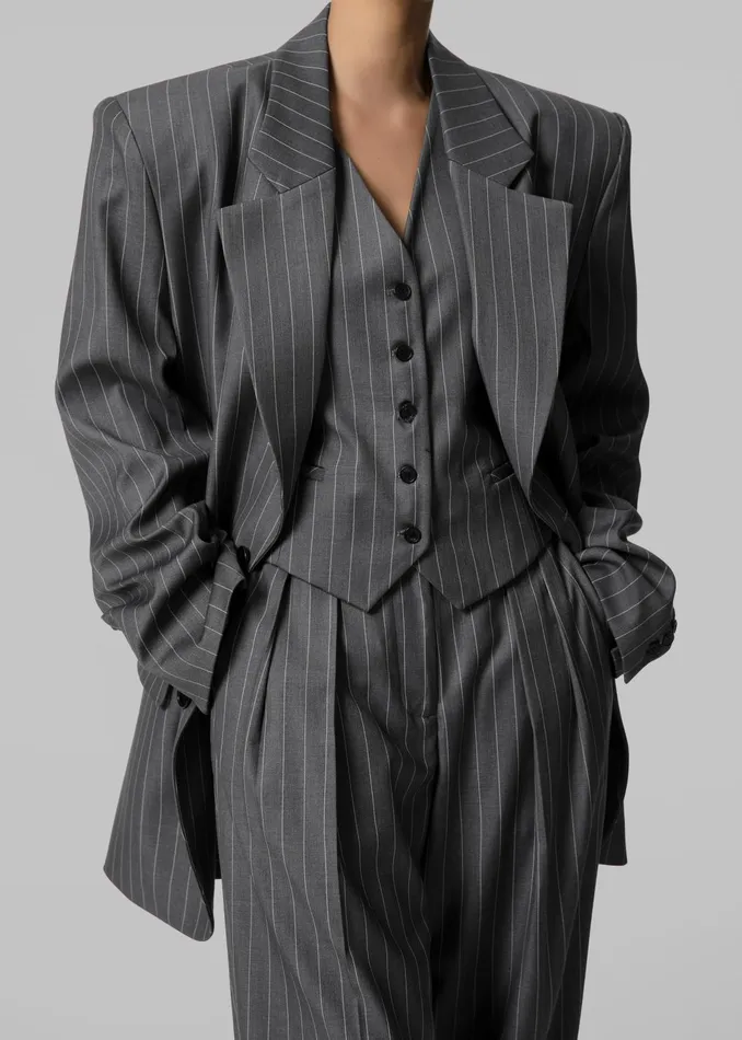Women Outerwear The Frankie Shop Holland Suit Vest 8211 CharcoalWhite Pinstripe