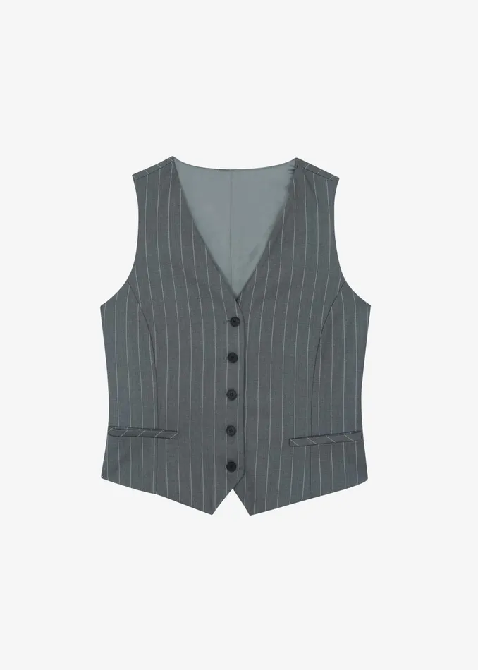 Women Outerwear The Frankie Shop Holland Suit Vest 8211 CharcoalWhite Pinstripe