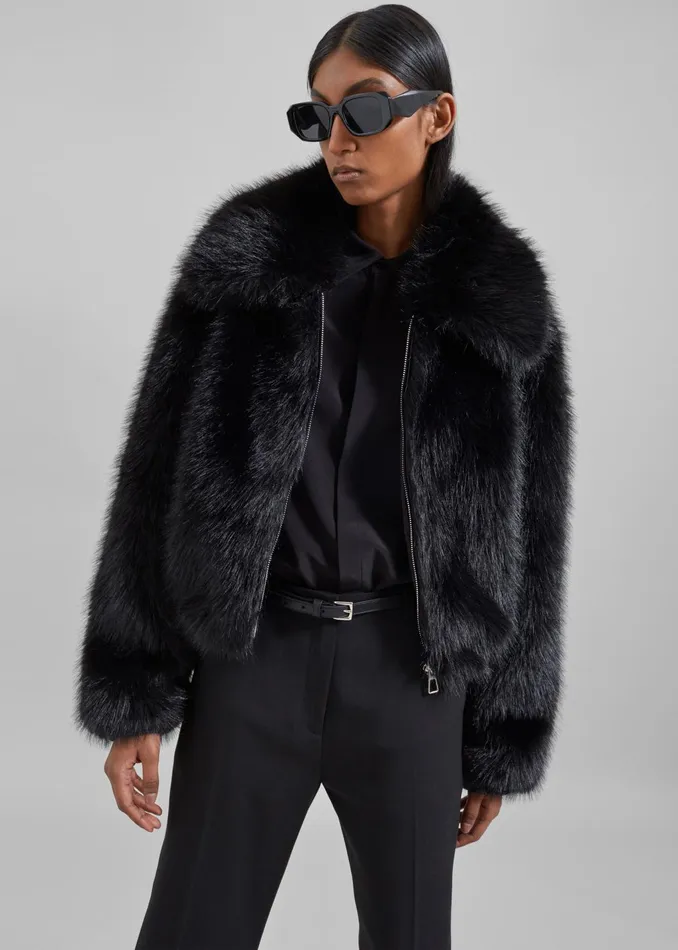 Women Outerwear The Frankie Shop Hope Faux Fur Jacket 8211 Black