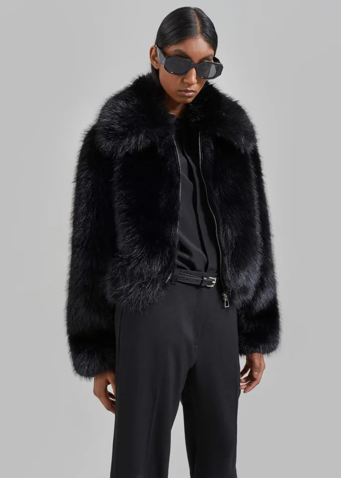 Women Outerwear The Frankie Shop Hope Faux Fur Jacket 8211 Black