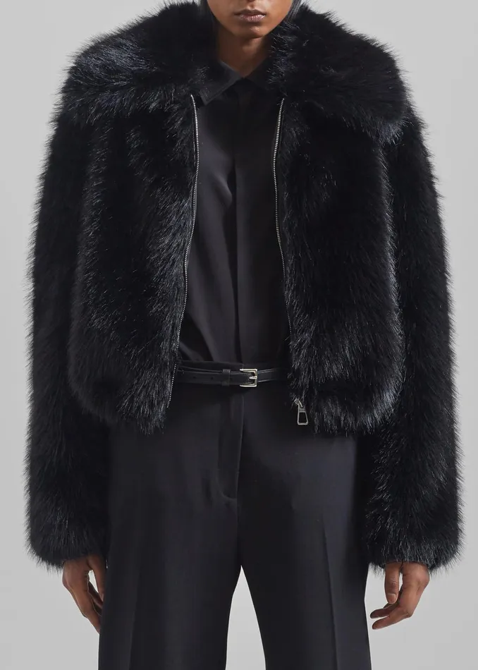 Women Outerwear The Frankie Shop Hope Faux Fur Jacket 8211 Black