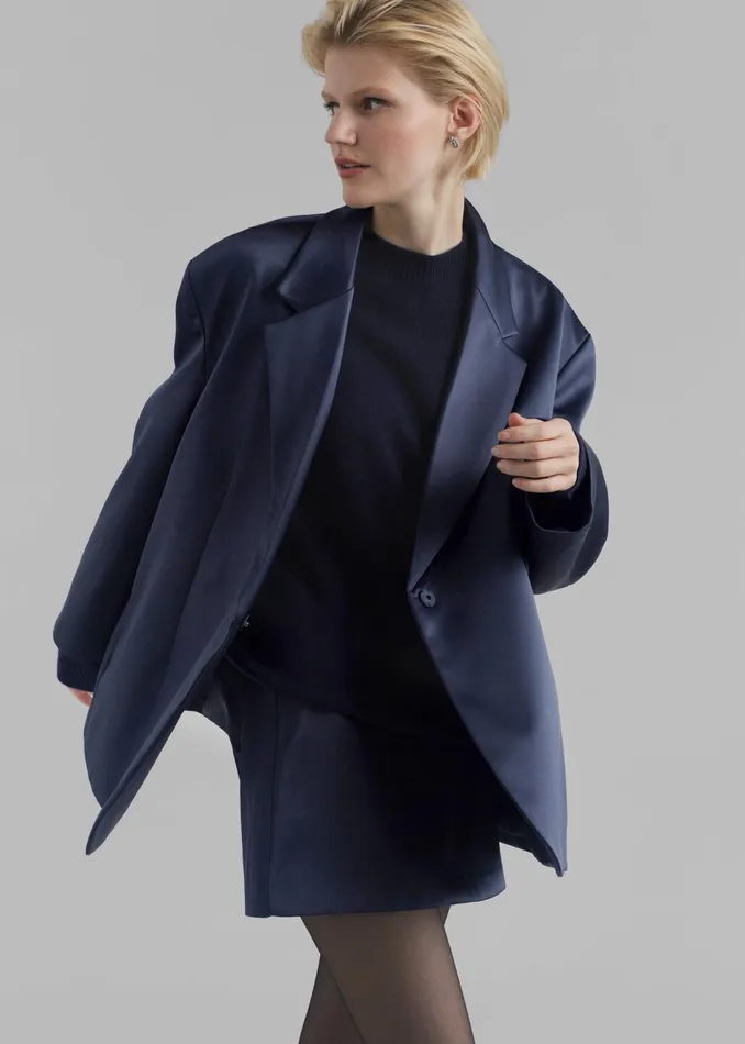 Women Outerwear The Frankie Shop Jo Satin Blazer 8211 Navy