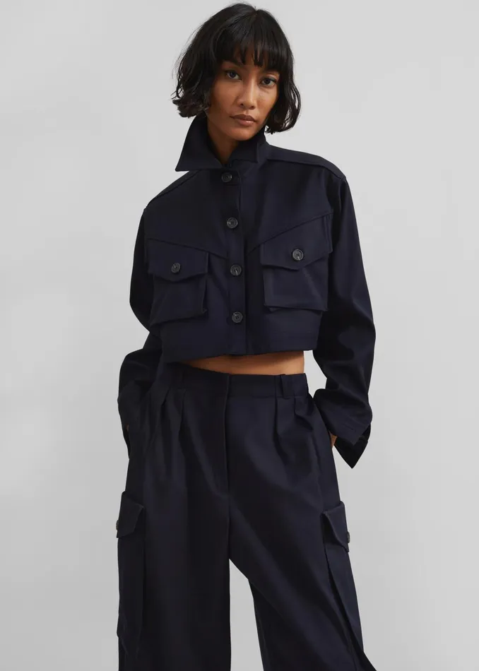 Women Outerwear The Frankie Shop Kiora Cropped Jacket 8211 Navy