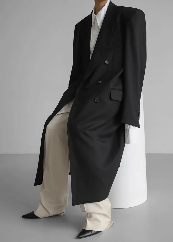 Women Outerwear The Frankie Shop London Double Breasted Coat 8211 Black