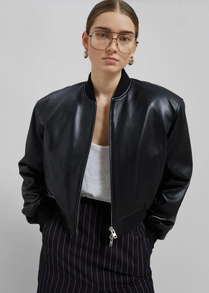Women Outerwear The Frankie Shop Micky Faux Leather Cropped Bomber 8211 Black