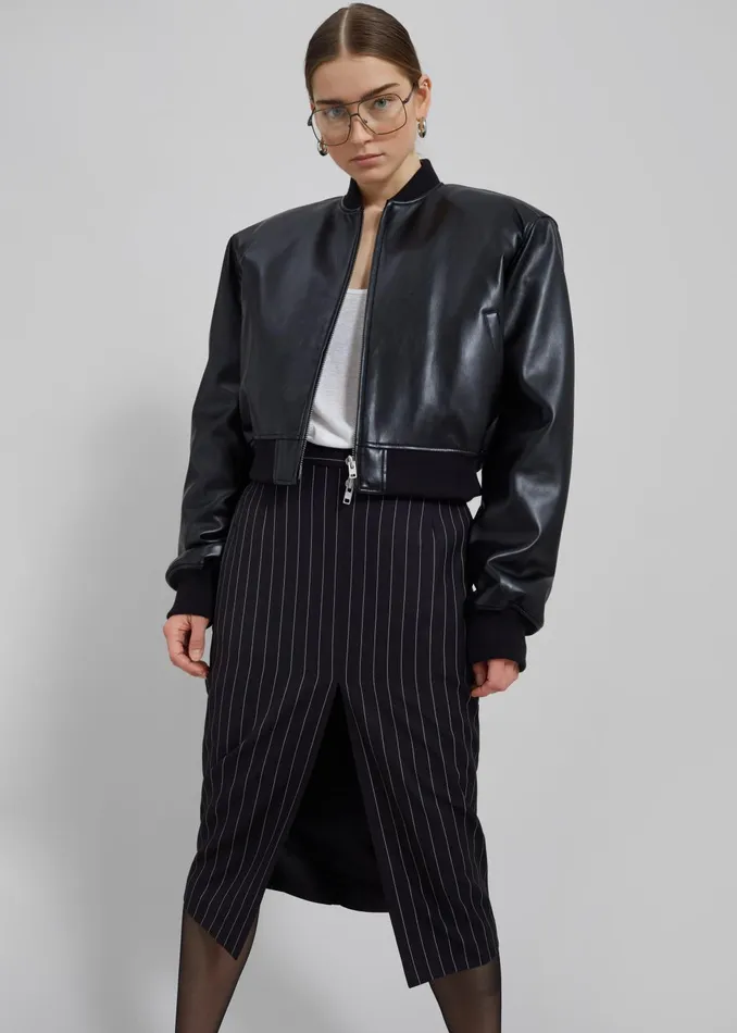 Women Outerwear The Frankie Shop Micky Faux Leather Cropped Bomber 8211 Black