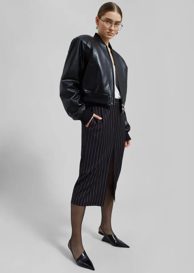 Women Outerwear The Frankie Shop Micky Faux Leather Cropped Bomber 8211 Black