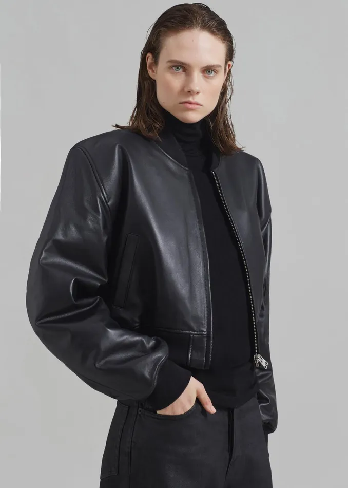 Women Outerwear The Frankie Shop Micky Faux Leather Cropped Bomber 8211 Black