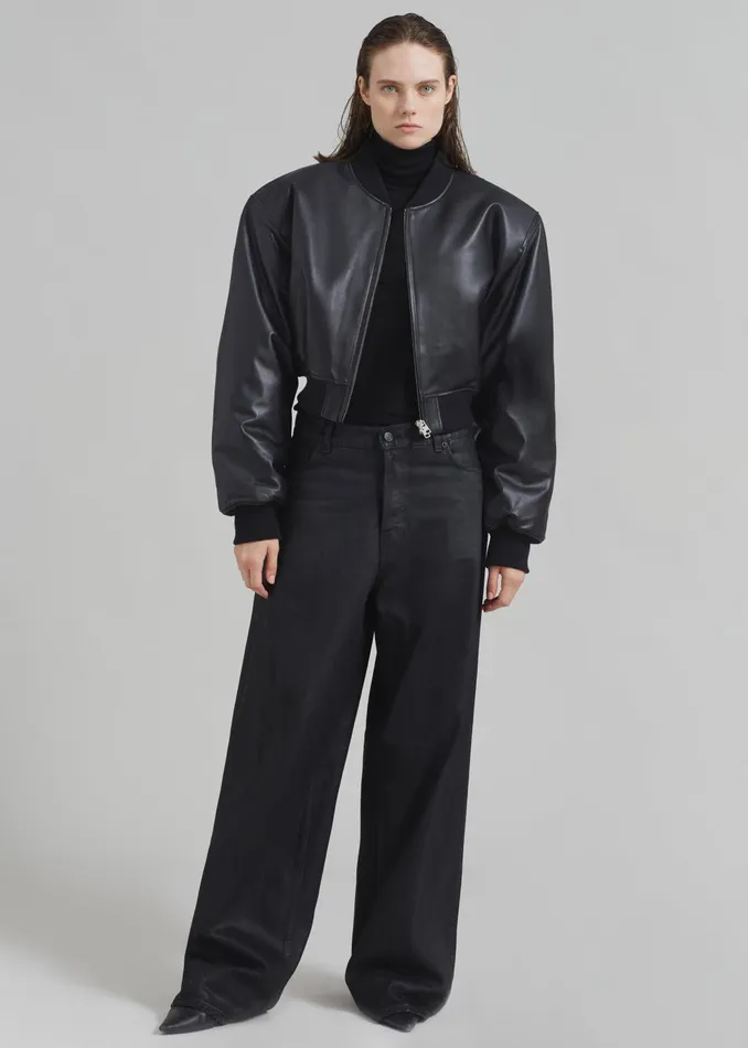 Women Outerwear The Frankie Shop Micky Faux Leather Cropped Bomber 8211 Black