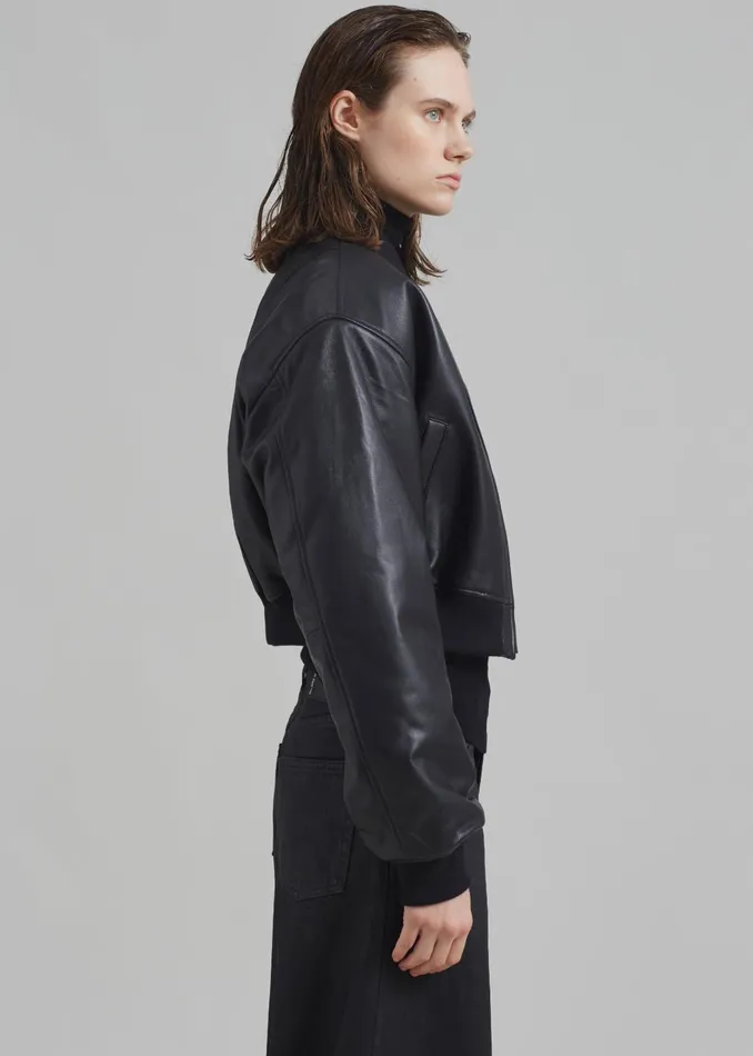 Women Outerwear The Frankie Shop Micky Faux Leather Cropped Bomber 8211 Black