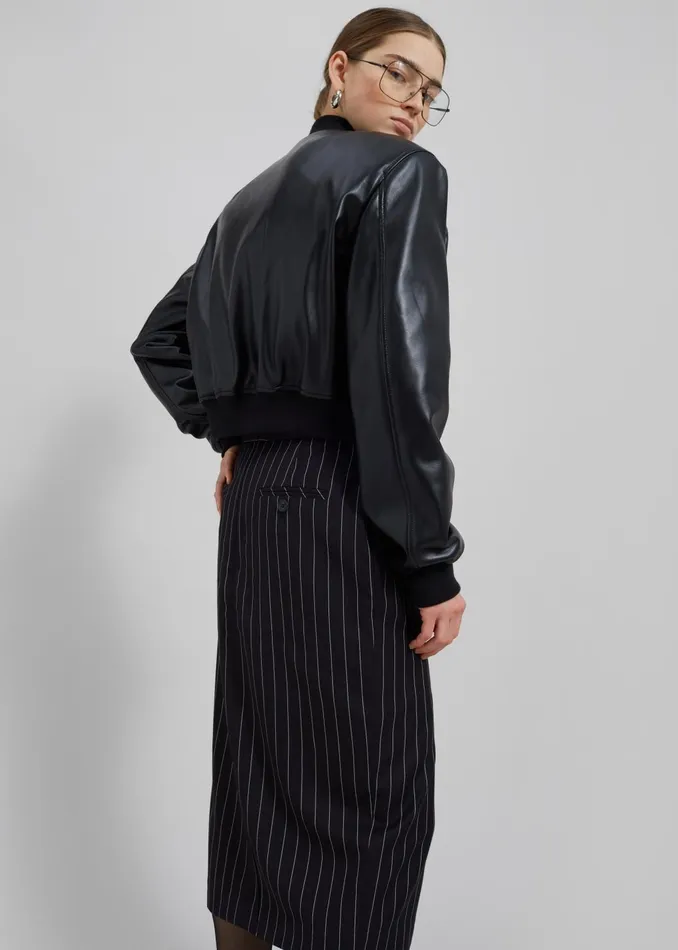Women Outerwear The Frankie Shop Micky Faux Leather Cropped Bomber 8211 Black