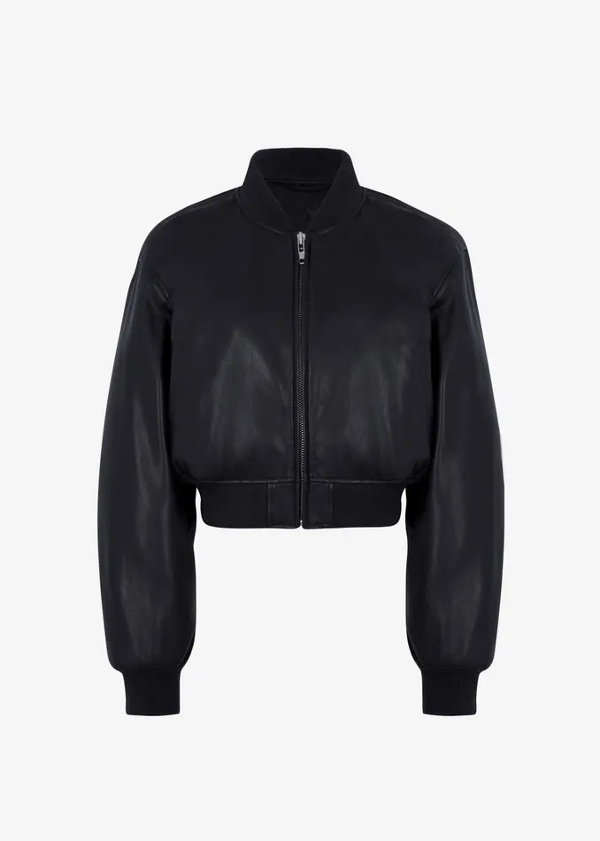 Women Outerwear The Frankie Shop Micky Faux Leather Cropped Bomber 8211 Black