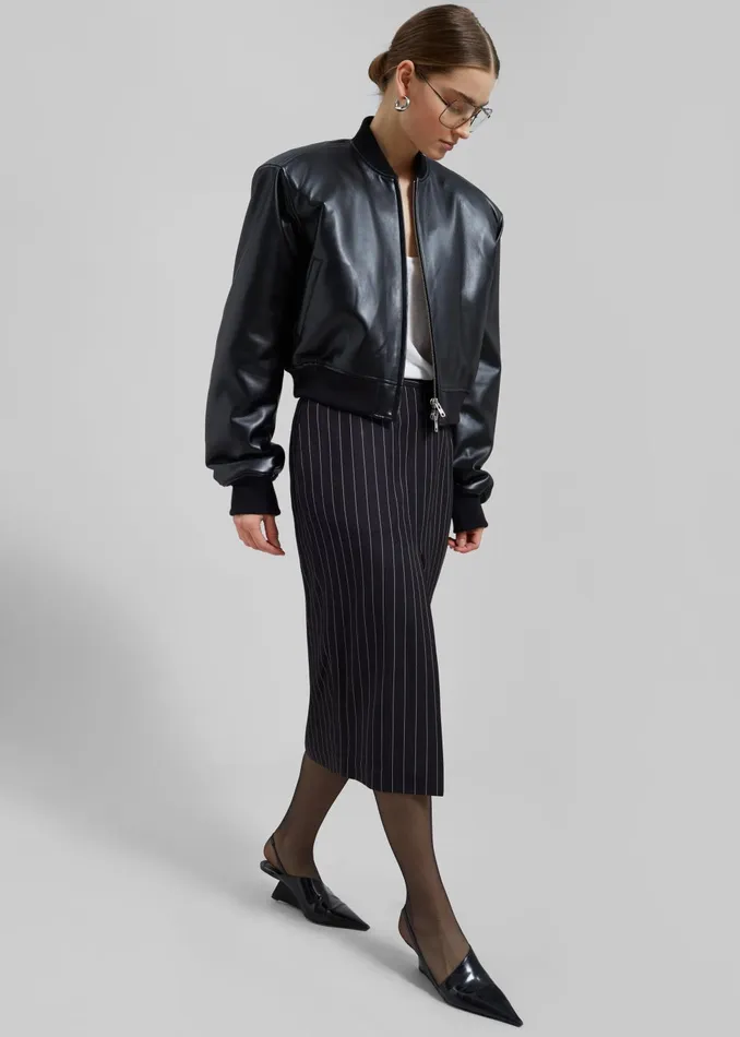 Women Outerwear The Frankie Shop Micky Faux Leather Cropped Bomber 8211 Black