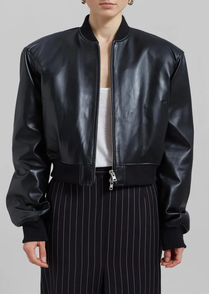 Women Outerwear The Frankie Shop Micky Faux Leather Cropped Bomber 8211 Black