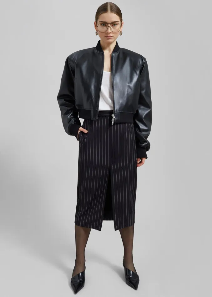 Women Outerwear The Frankie Shop Micky Faux Leather Cropped Bomber 8211 Black