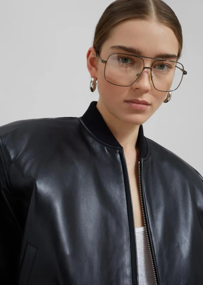 Women Outerwear The Frankie Shop Micky Faux Leather Cropped Bomber 8211 Black