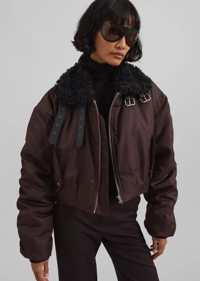 Women Outerwear The Frankie Shop Riano Cropped Bomber Jacket 8211 Burgundy