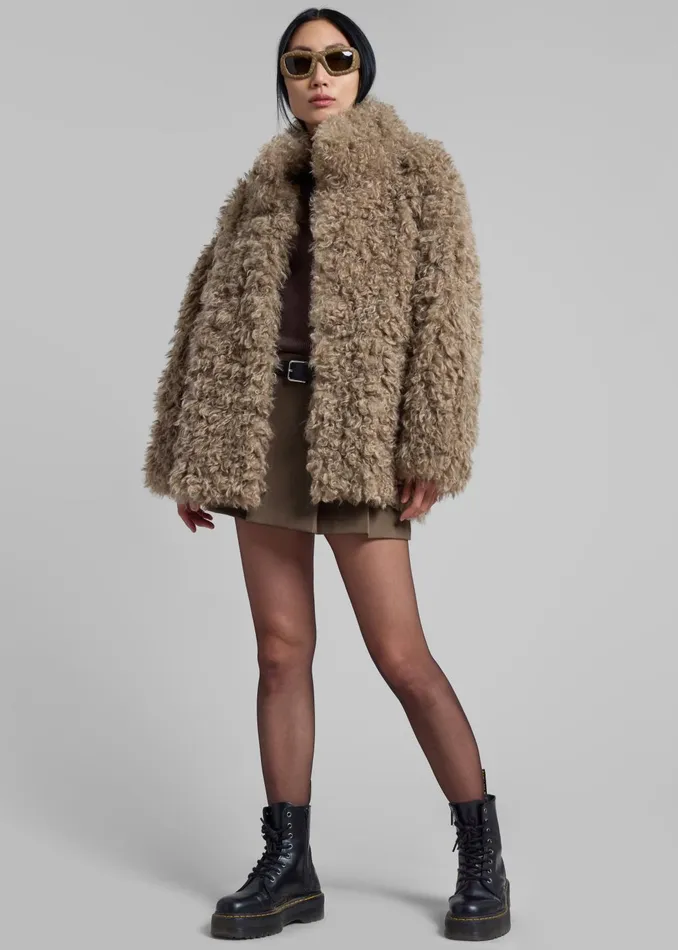 Women Outerwear The Frankie Shop Scotia Faux Shearling Jacket 8211 Beige
