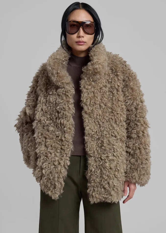 Women Outerwear The Frankie Shop Scotia Faux Shearling Jacket 8211 Beige