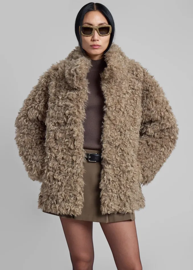 Women Outerwear The Frankie Shop Scotia Faux Shearling Jacket 8211 Beige