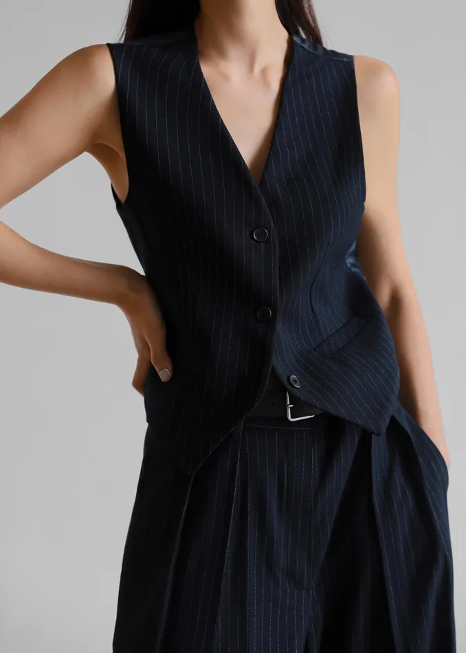 Women Outerwear The Frankie Shop Tansy Tailored Vest 8211 Navy Pinstripe