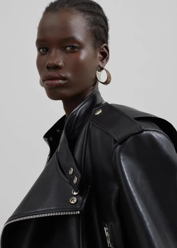 Women Outerwear The Frankie Shop Teagan Boxy Faux Leather Jacket 8211 Black