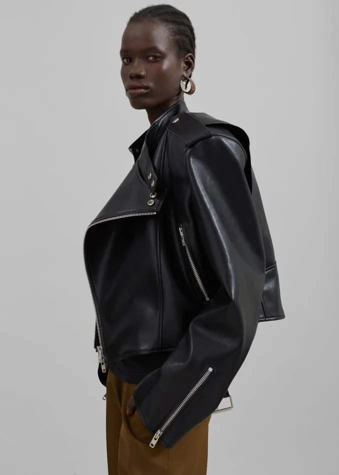 Women Outerwear The Frankie Shop Teagan Boxy Faux Leather Jacket 8211 Black