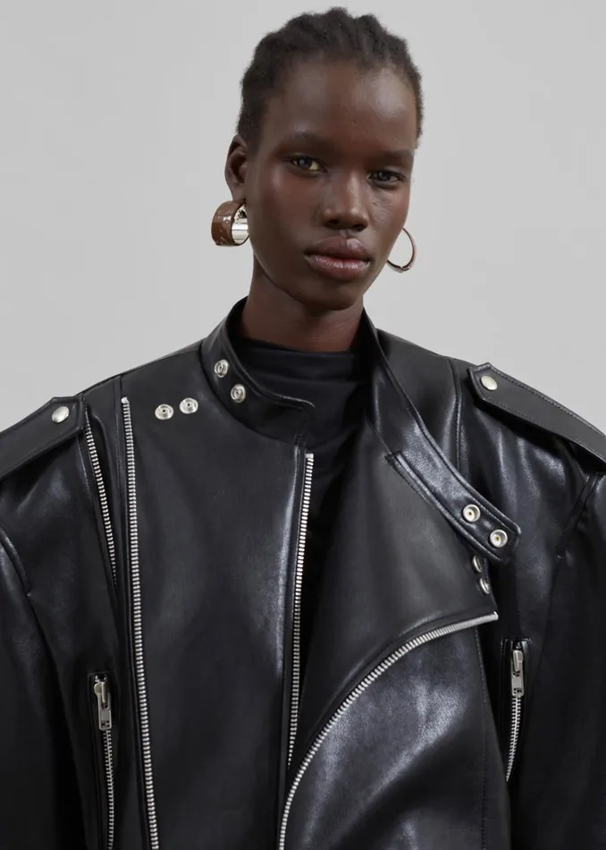 Women Outerwear The Frankie Shop Teagan Boxy Faux Leather Jacket 8211 Black