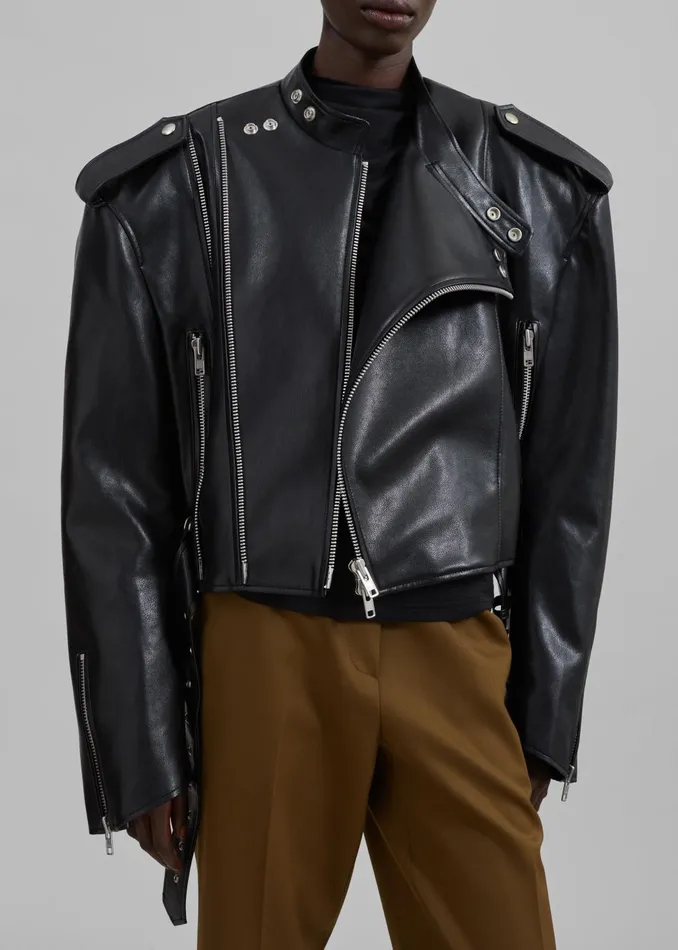 Women Outerwear The Frankie Shop Teagan Boxy Faux Leather Jacket 8211 Black