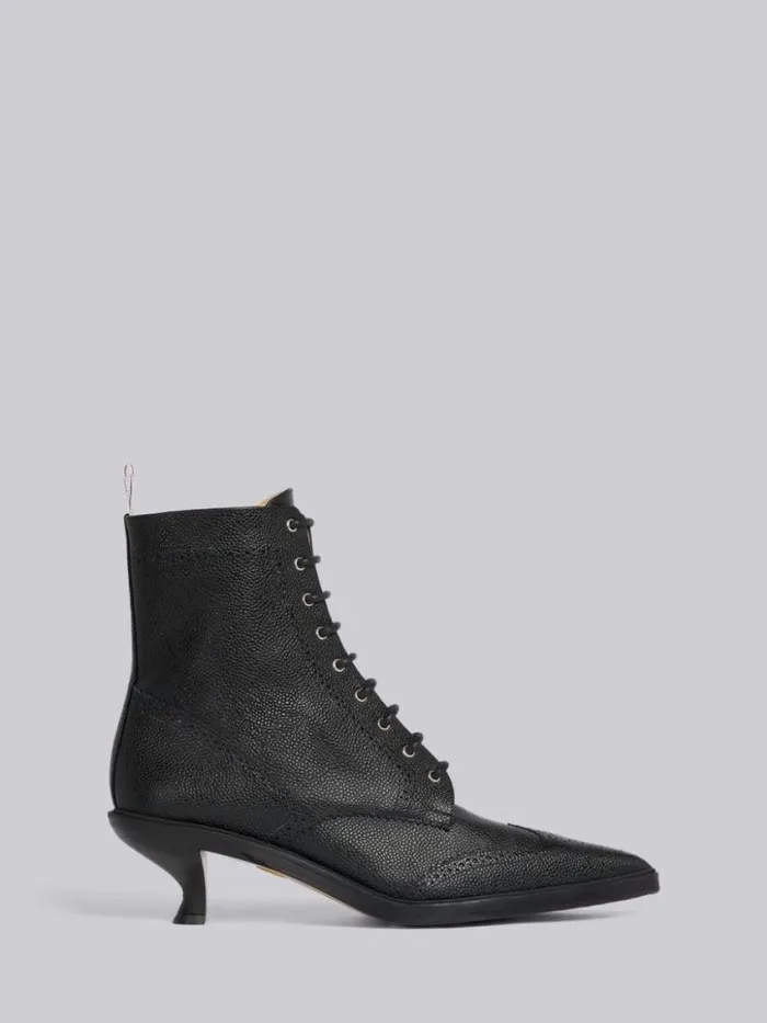 Women Pebble Grain Leather 50mm Curved Heel Laceup Wingtip Ankle Bootie Black Thom Browne Boots Women Pebble Grain Leather 50mm Curved Heel Laceup Wingtip Ankle Bootie Black Thom Browne Boots
