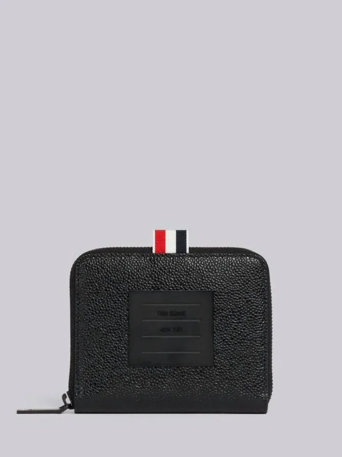 Women Pebble Grain Leather Tonal 4bar Brass Label Short Zip Wallet Black Thom Browne Purses and Wallets Women Pebble Grain Leather Tonal 4bar Brass Label Short Zip Wallet Black Thom Browne Purses and Wallets