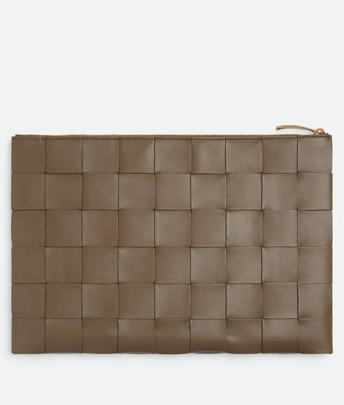 Women Pouches Bottega Veneta Large Cassette Flat Pouch Taupe Grey