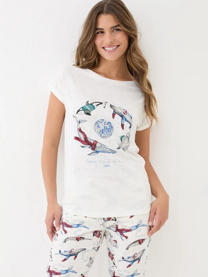 Women Pyjamas and Nightwear Fat Face Ivory Shelter Wilson The Whale TShirt