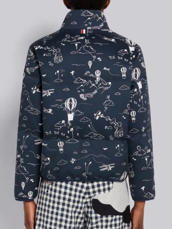 Women Reversible Downfilled Ripstop School Uniform And Sky Toile Printed Mackintosh Funnel Neck Jacket Navy Thom Browne Outerwear