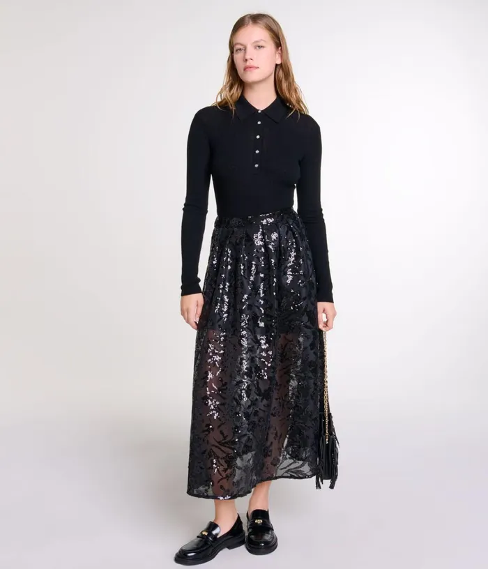 Women Sequin Maxi Skirt Maje Skirts and Shorts