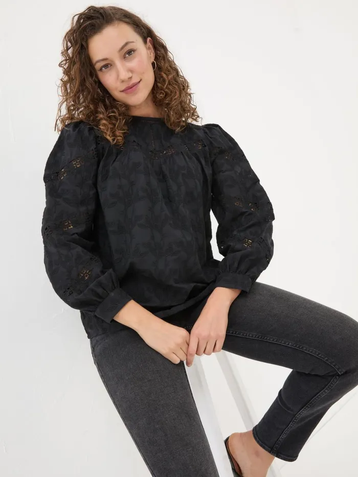 Women Shirts and Blouses Fat Face Black Ana 100 Cotton Detail Blouse Women Shirts and Blouses Fat Face Black Ana 100 Cotton Detail Blouse