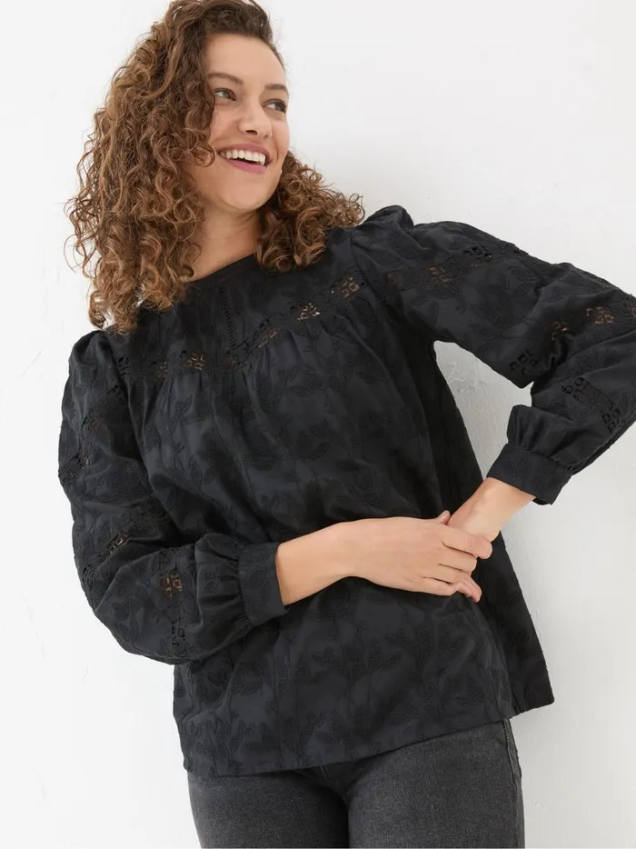 Women Shirts and Blouses Fat Face Black Ana 100 Cotton Detail Blouse Women Shirts and Blouses Fat Face Black Ana 100 Cotton Detail Blouse