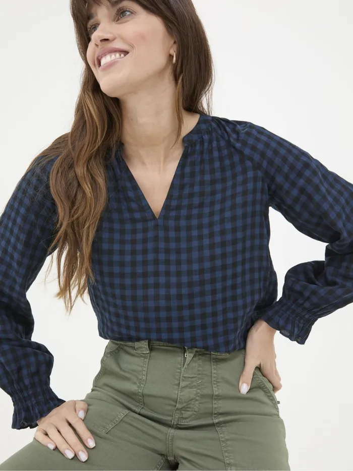 Women Shirts and Blouses Fat Face Pacey Blue Pacey Gingham Blouse