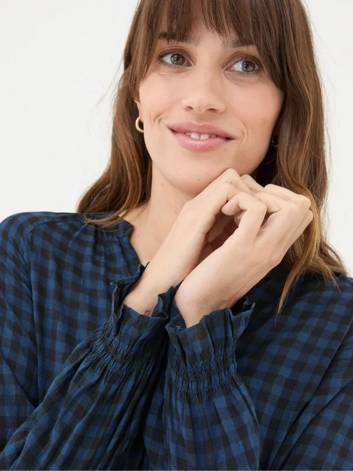 Women Shirts and Blouses Fat Face Pacey Blue Pacey Gingham Blouse