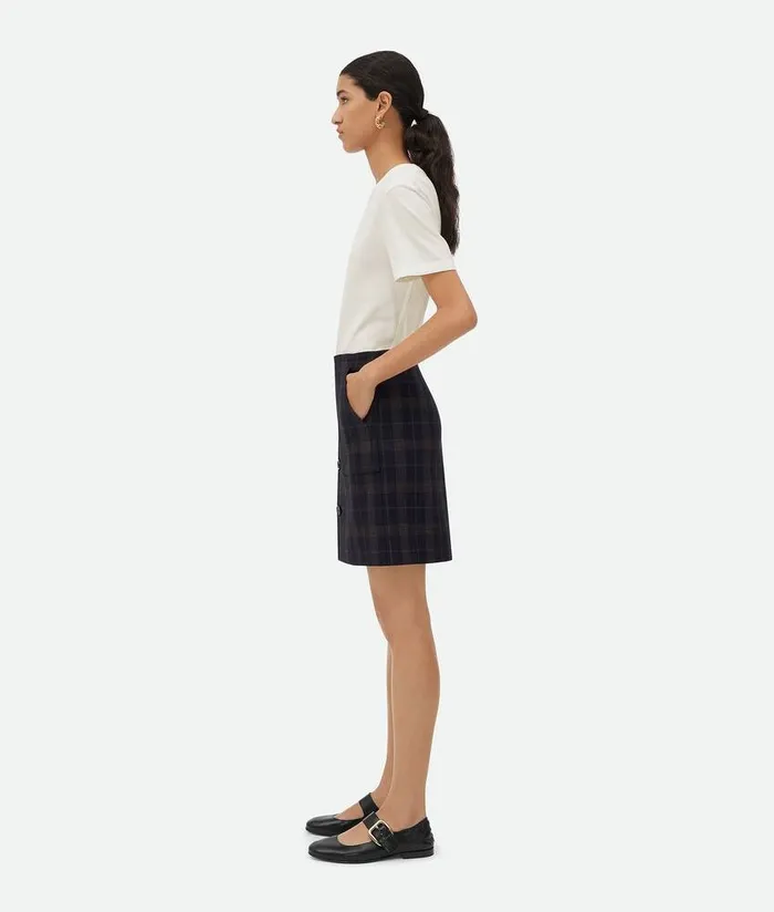 Women Skirts Bottega Veneta Checked Cotton Mouline Skirt Bluebrown
